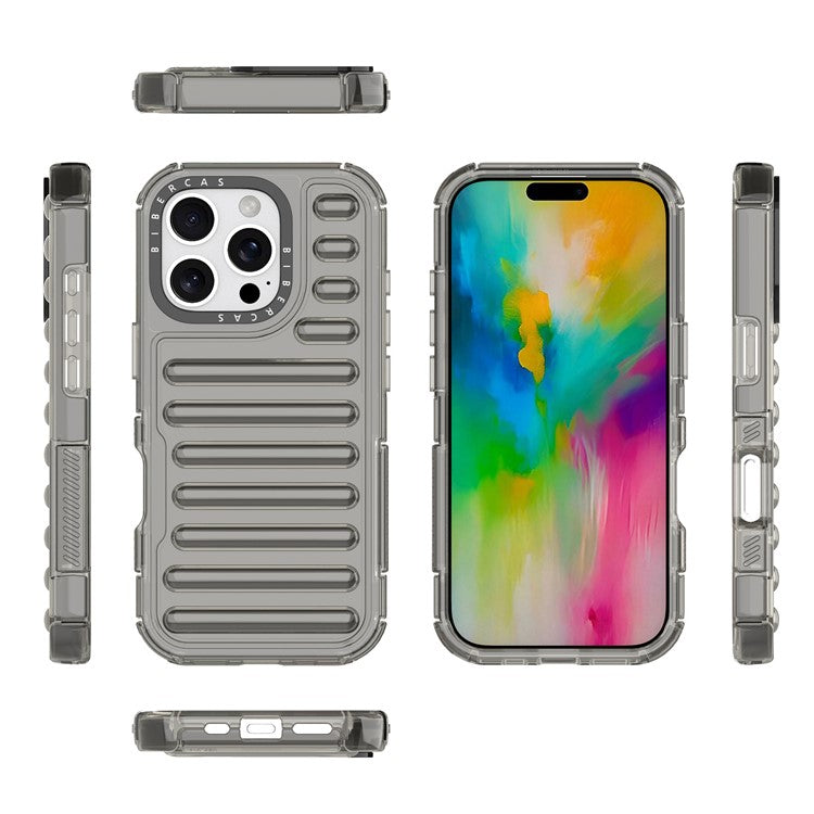 For iPhone 16 Pro Case Stripe Design Anti-Slip Detachable TPU+PC Phone Cover - Grey