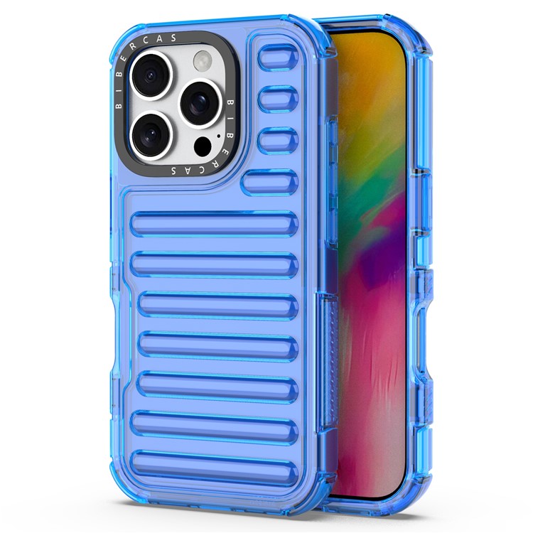 For iPhone 16 Pro Case Stripe Design Anti-Slip Detachable TPU+PC Phone Cover - Blue