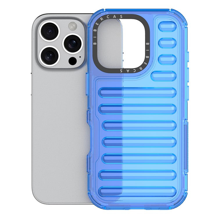 For iPhone 16 Pro Case Stripe Design Anti-Slip Detachable TPU+PC Phone Cover - Blue