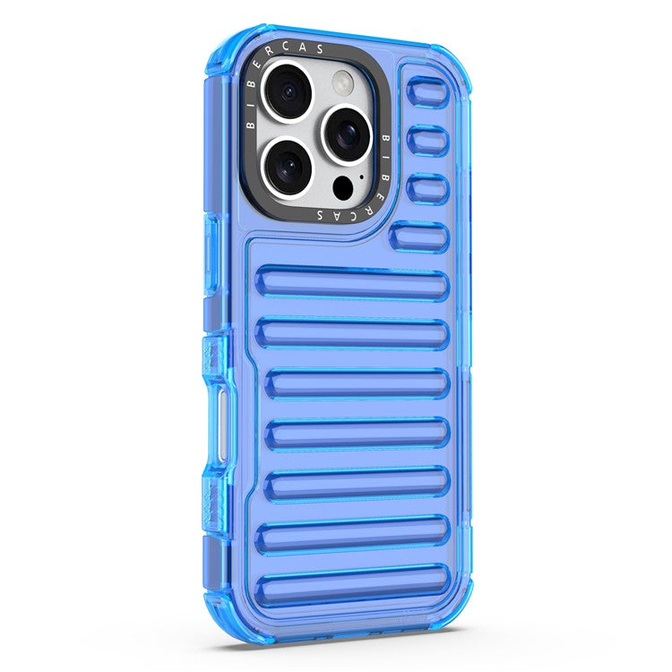 For iPhone 16 Pro Case Stripe Design Anti-Slip Detachable TPU+PC Phone Cover - Blue