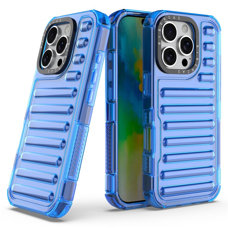For iPhone 16 Pro Case Stripe Design Anti-Slip Detachable TPU+PC Phone Cover - Blue