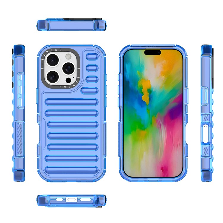 For iPhone 16 Pro Case Stripe Design Anti-Slip Detachable TPU+PC Phone Cover - Blue