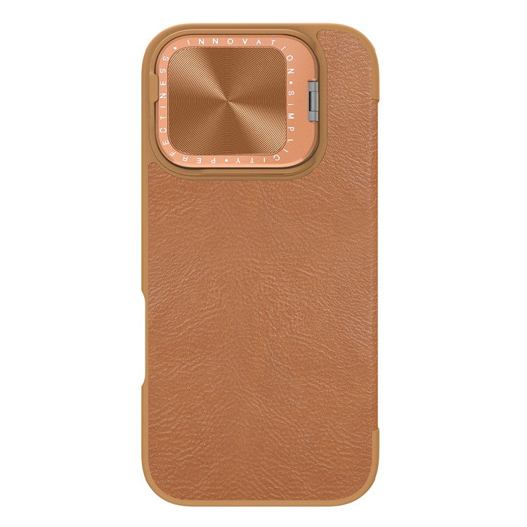 NILLKIN Qin Prop Series for iPhone 16 Pro Leather Case Lens Kickstand Phone Cover - Brown