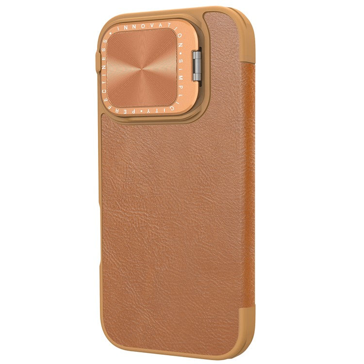 NILLKIN Qin Prop Series for iPhone 16 Pro Leather Case Lens Kickstand Phone Cover - Brown