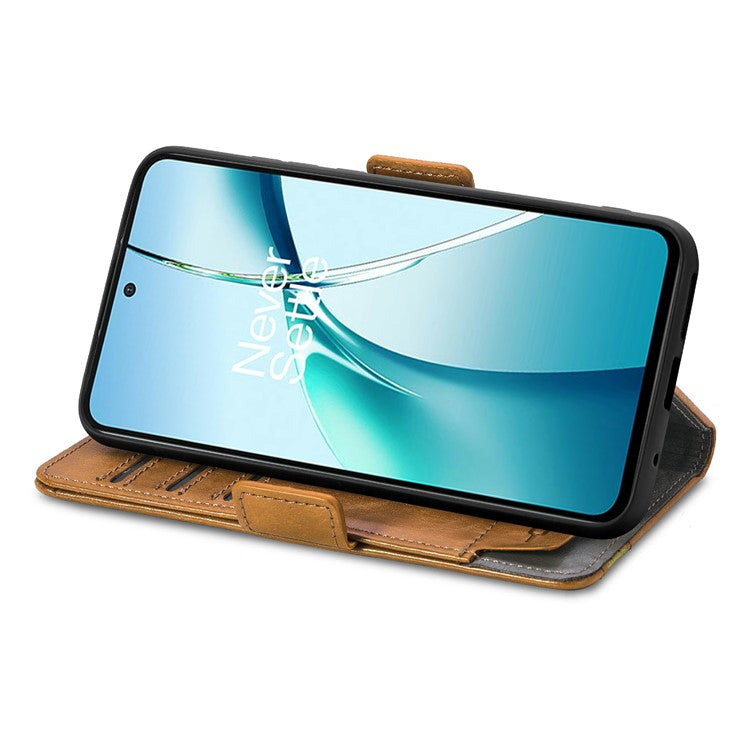CASENEO 002 Series For Samsung Galaxy S24 FE Case Stand Wallet Splicing PU Leather Cover - Light Brown
