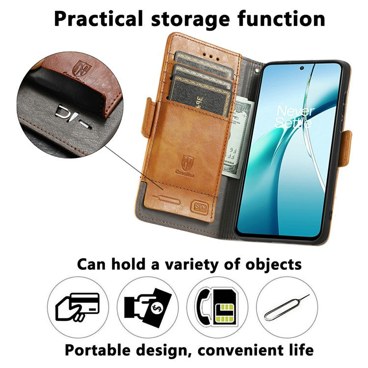 CASENEO 002 Series For Samsung Galaxy S24 FE Case Stand Wallet Splicing PU Leather Cover - Light Brown