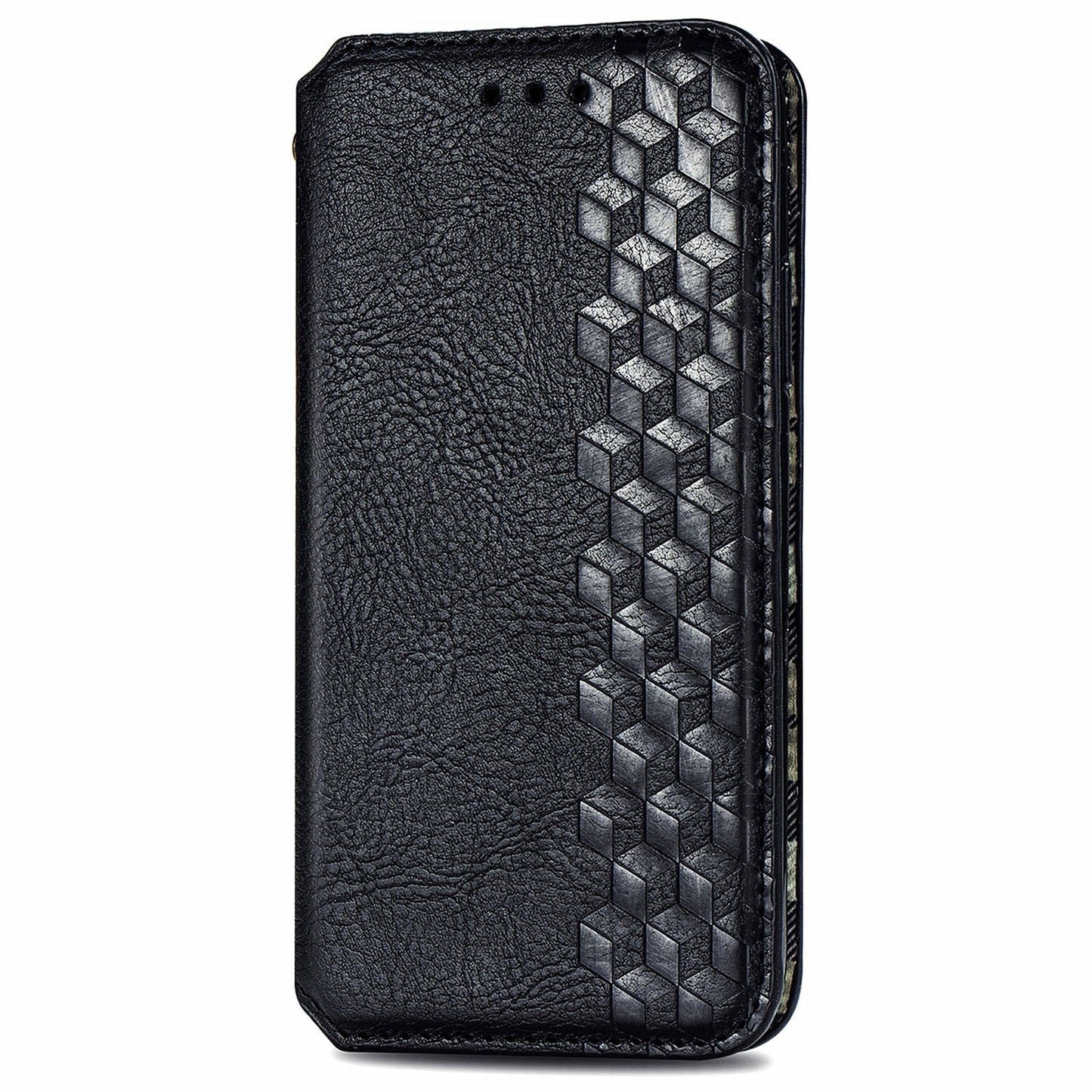 For Samsung Galaxy A06 Case Rhombus Imprint PU Leather Wallet Phone Cover - Black