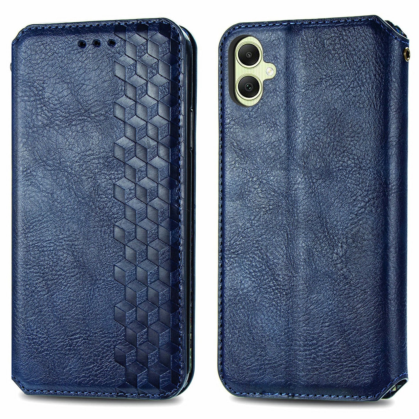 For Samsung Galaxy A06 Case Rhombus Imprint PU Leather Wallet Phone Cover - Blue
