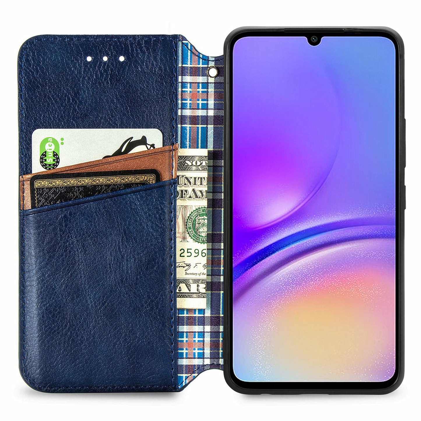 For Samsung Galaxy A06 Case Rhombus Imprint PU Leather Wallet Phone Cover - Blue