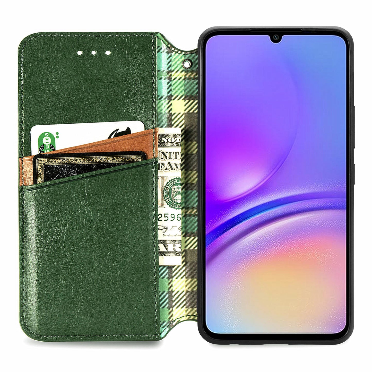 For Samsung Galaxy A06 Case Rhombus Imprint PU Leather Wallet Phone Cover - Green