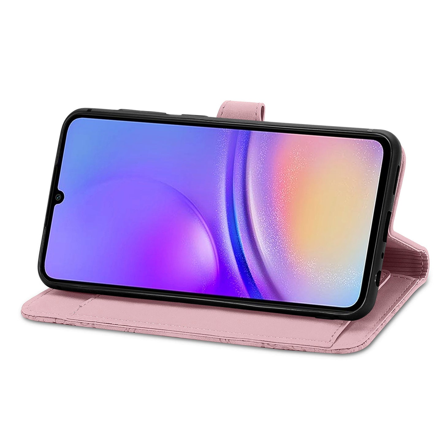 For Samsung Galaxy A06 Case Zipper Wallet PU Leather Flower Imprint Phone Cover - Pink