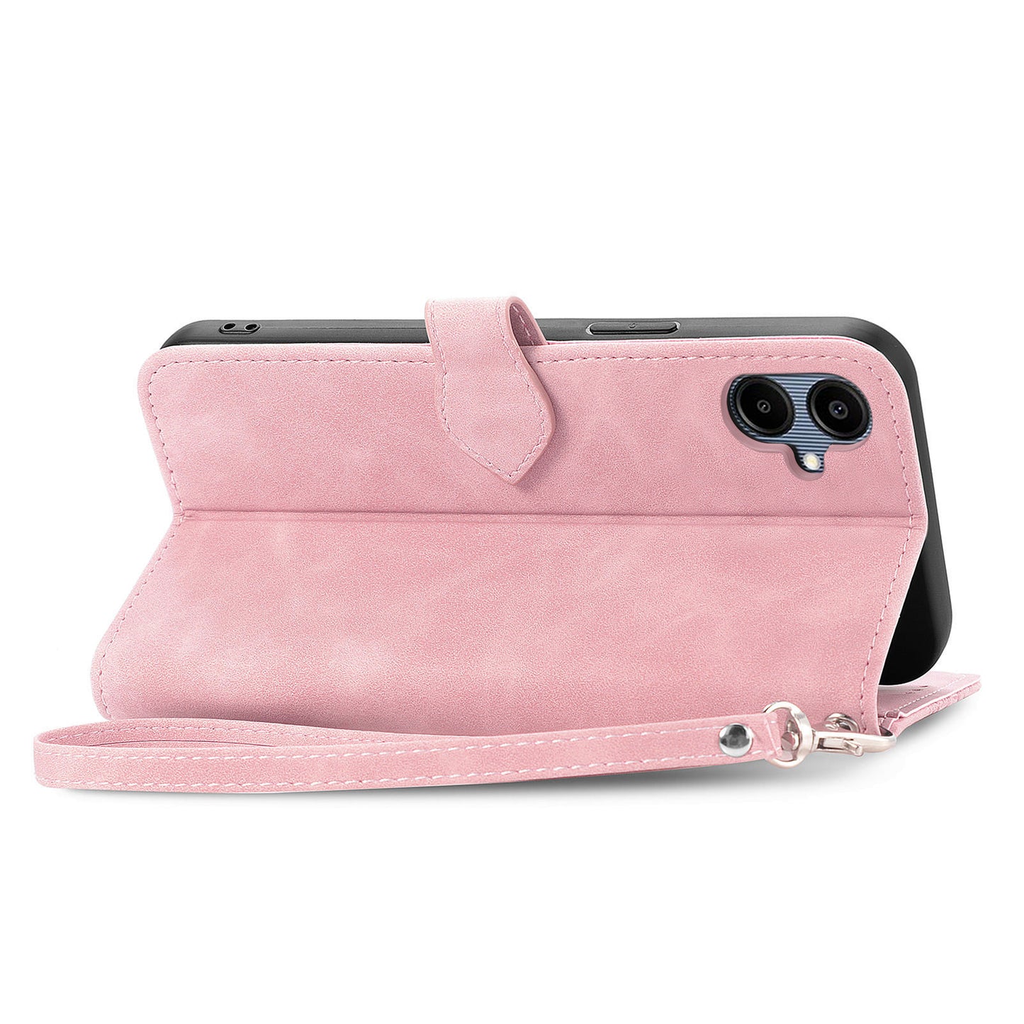 For Samsung Galaxy A06 Case Zipper Wallet PU Leather Flower Imprint Phone Cover - Pink