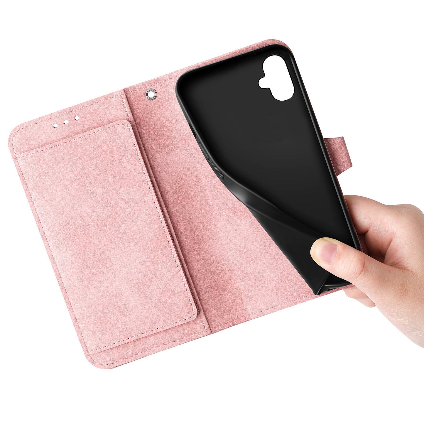 For Samsung Galaxy A06 Case Zipper Wallet PU Leather Flower Imprint Phone Cover - Pink