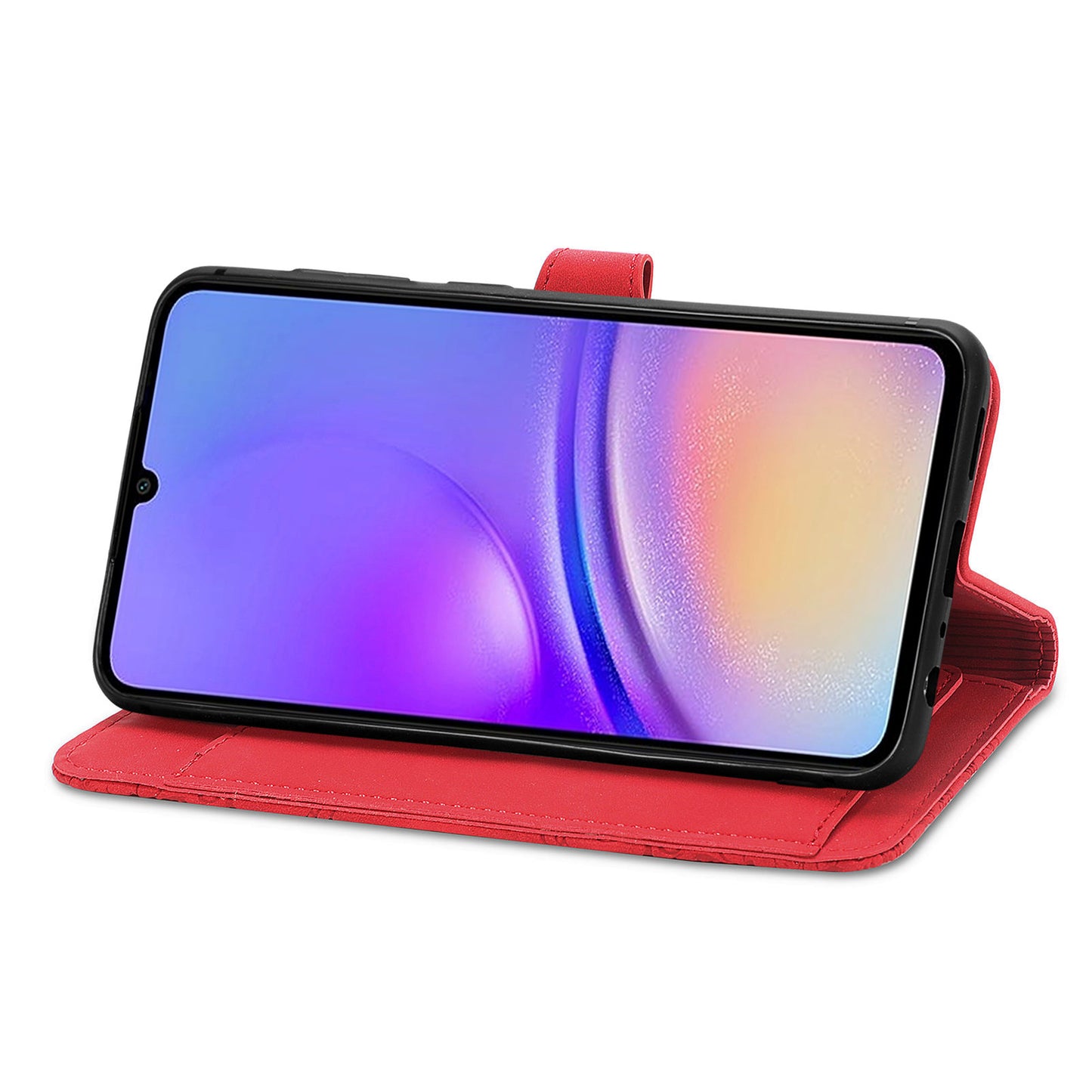 For Samsung Galaxy A06 Case Zipper Wallet PU Leather Flower Imprint Phone Cover - Red