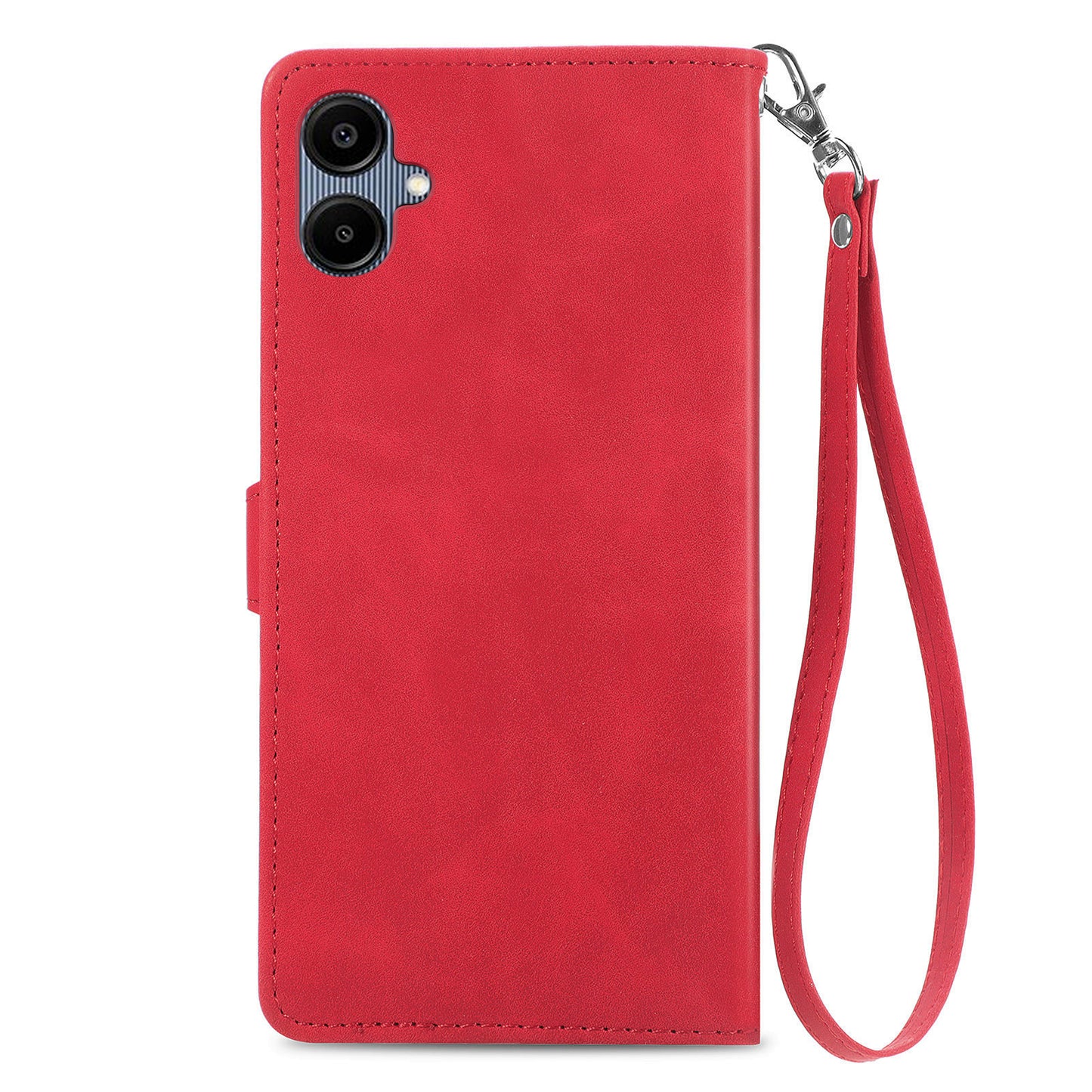 For Samsung Galaxy A06 Case Zipper Wallet PU Leather Flower Imprint Phone Cover - Red