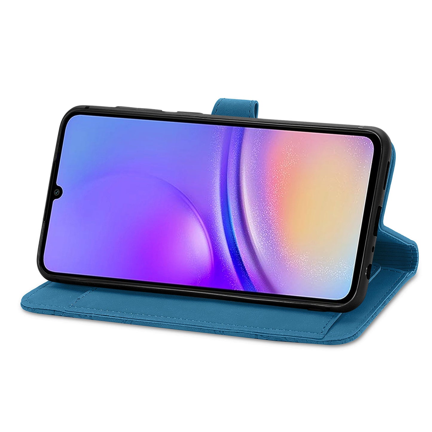 For Samsung Galaxy A06 Case Zipper Wallet PU Leather Flower Imprint Phone Cover - Blue