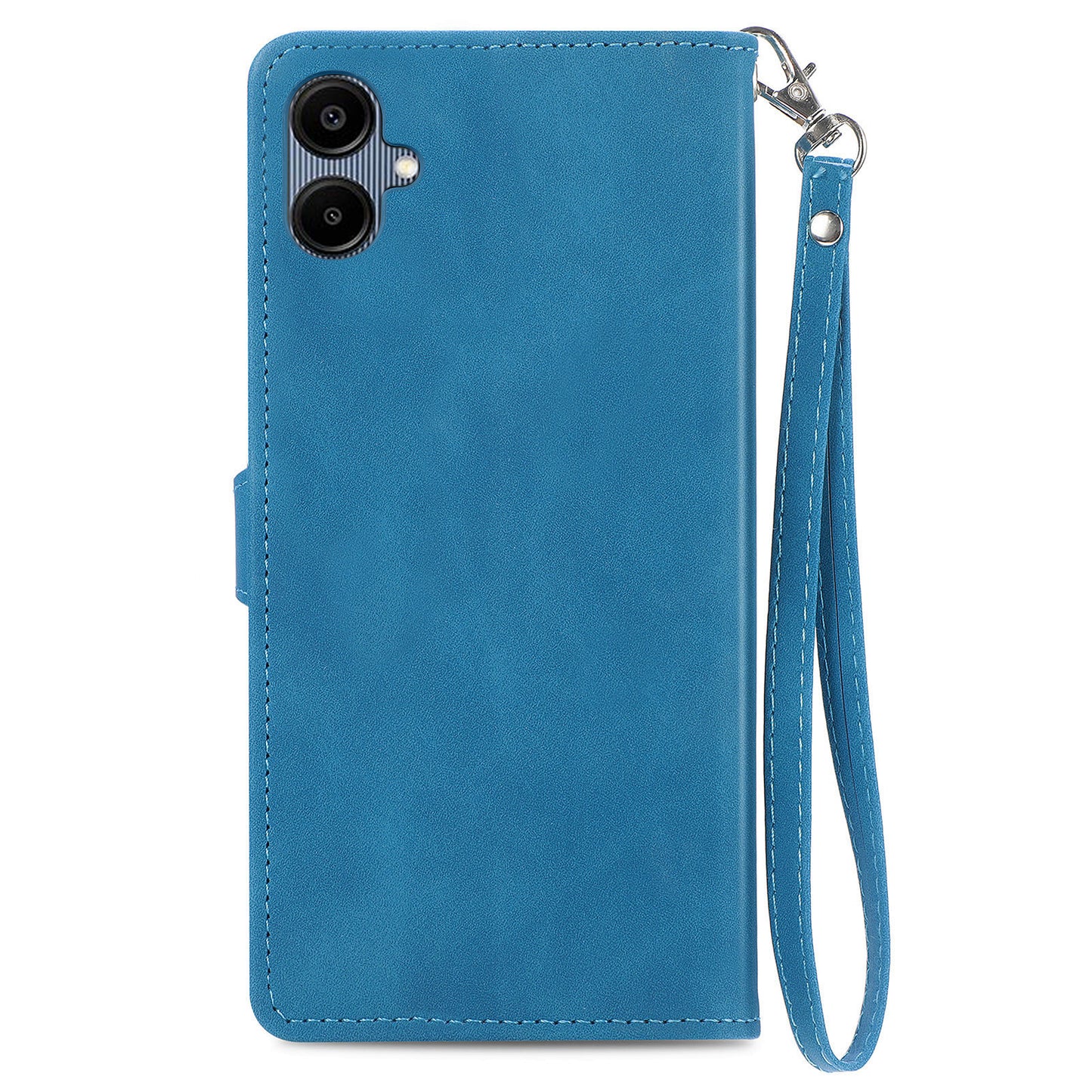 For Samsung Galaxy A06 Case Zipper Wallet PU Leather Flower Imprint Phone Cover - Blue