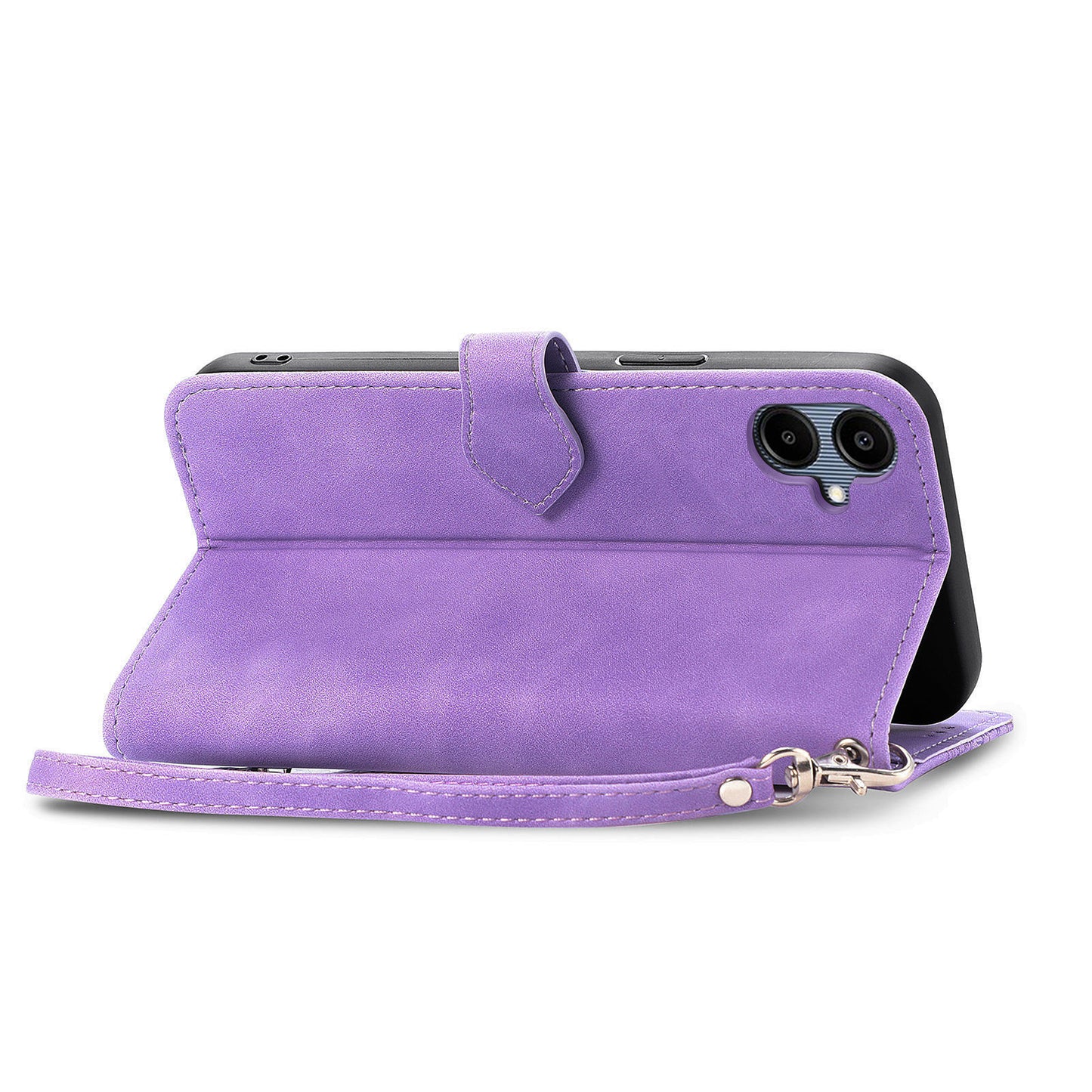 For Samsung Galaxy A06 Case Zipper Wallet PU Leather Flower Imprint Phone Cover - Light Purple