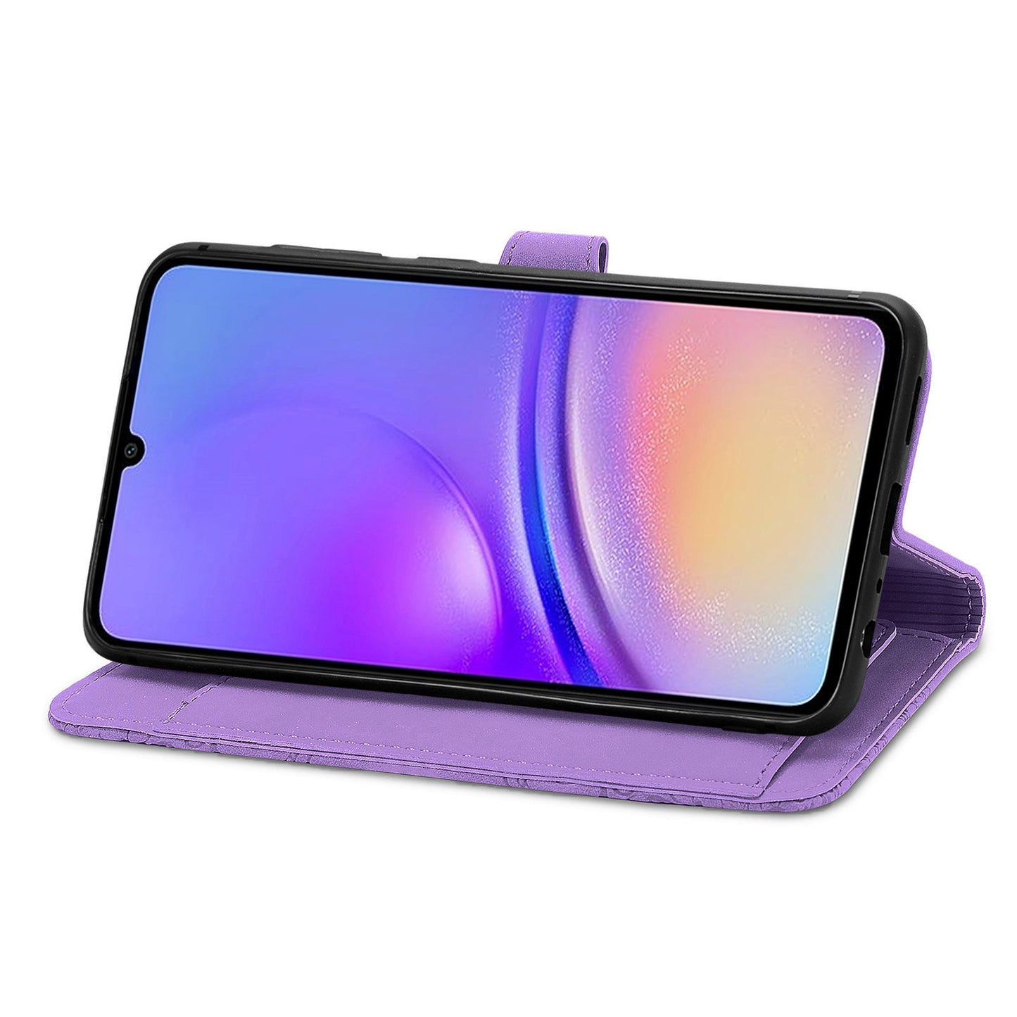 For Samsung Galaxy A06 Case Zipper Wallet PU Leather Flower Imprint Phone Cover - Light Purple