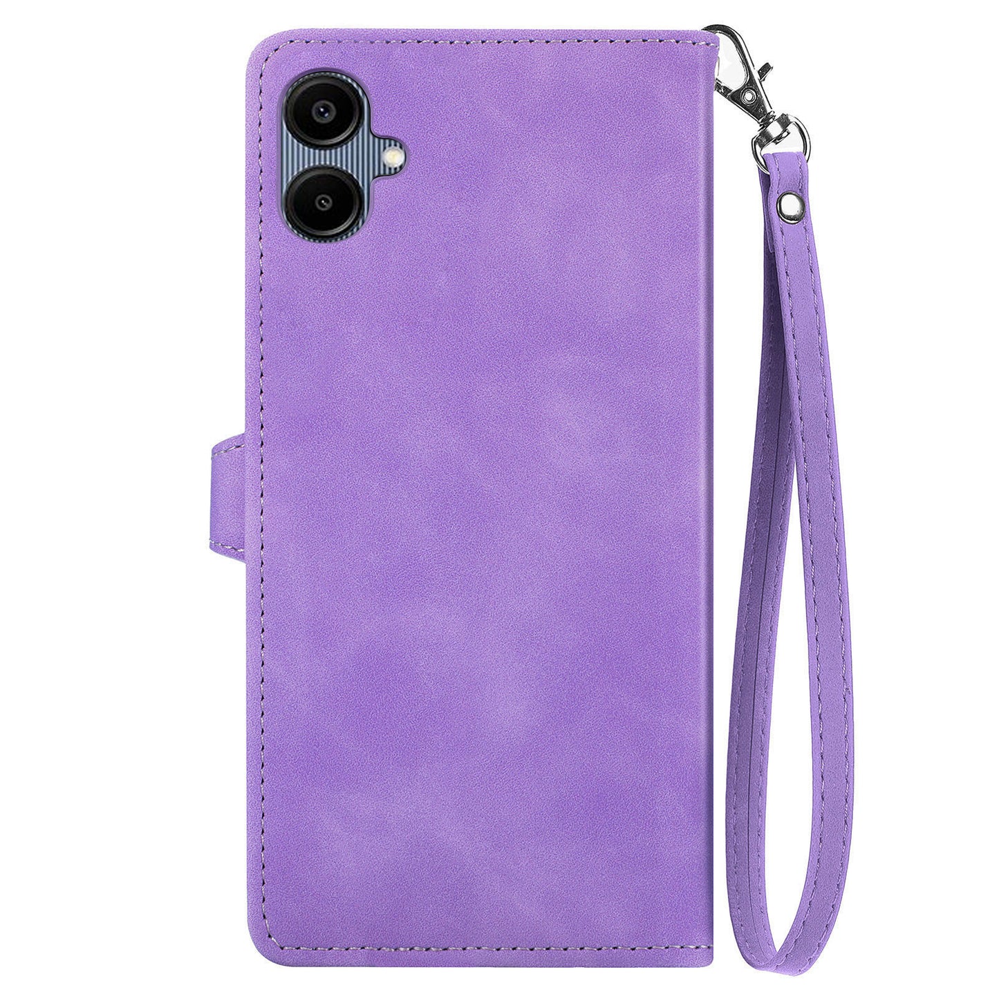 For Samsung Galaxy A06 Case Zipper Wallet PU Leather Flower Imprint Phone Cover - Light Purple