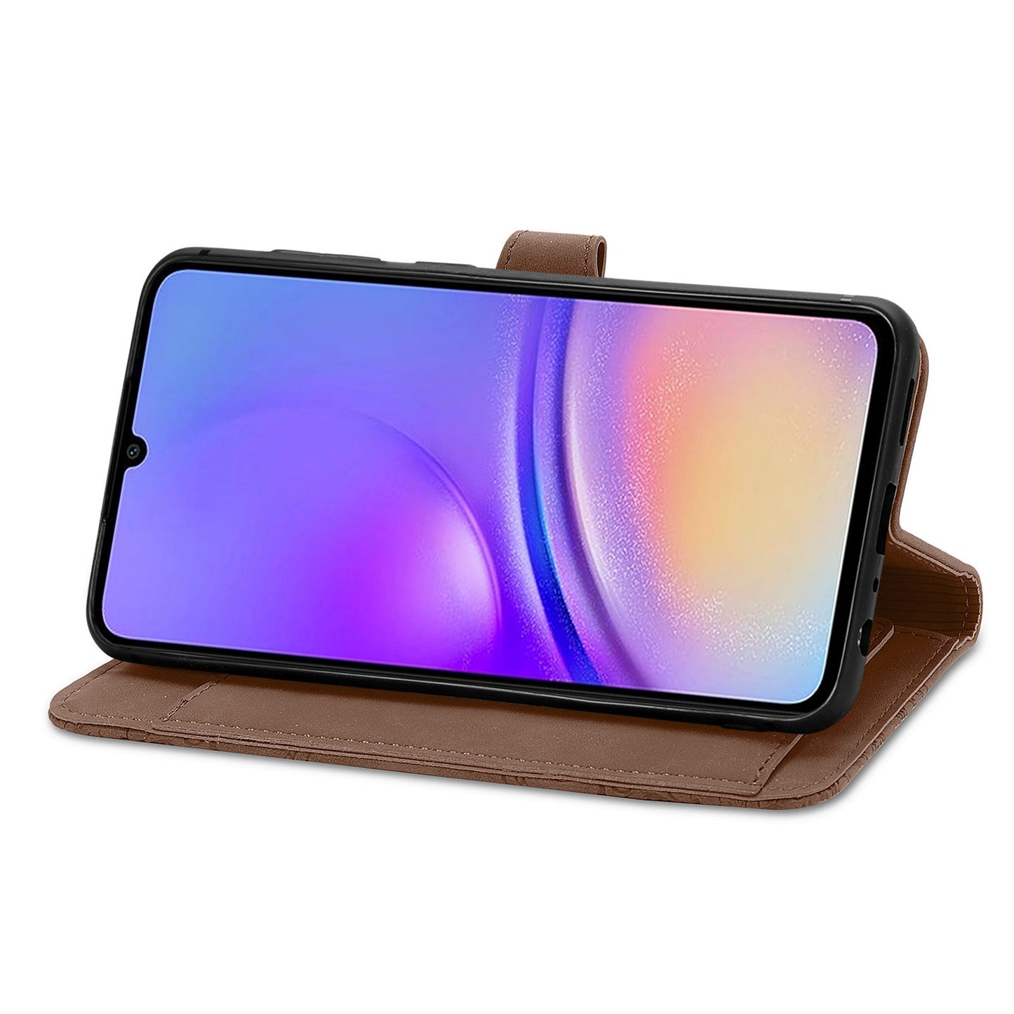 For Samsung Galaxy A06 Case Zipper Wallet PU Leather Flower Imprint Phone Cover - Brown