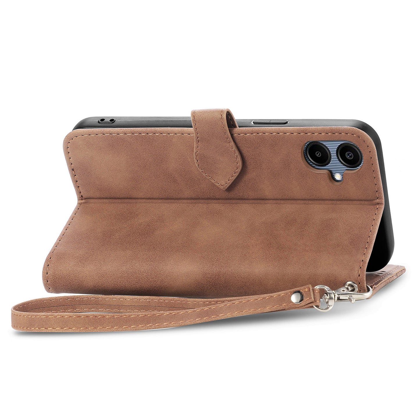 For Samsung Galaxy A06 Case Zipper Wallet PU Leather Flower Imprint Phone Cover - Brown