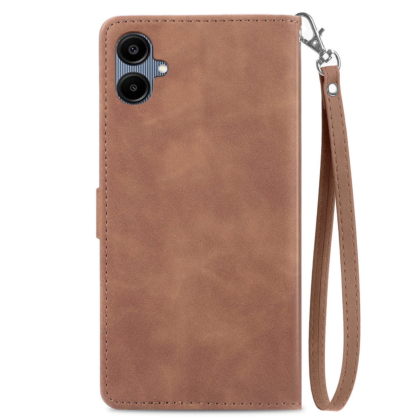 For Samsung Galaxy A06 Case Zipper Wallet PU Leather Flower Imprint Phone Cover - Brown