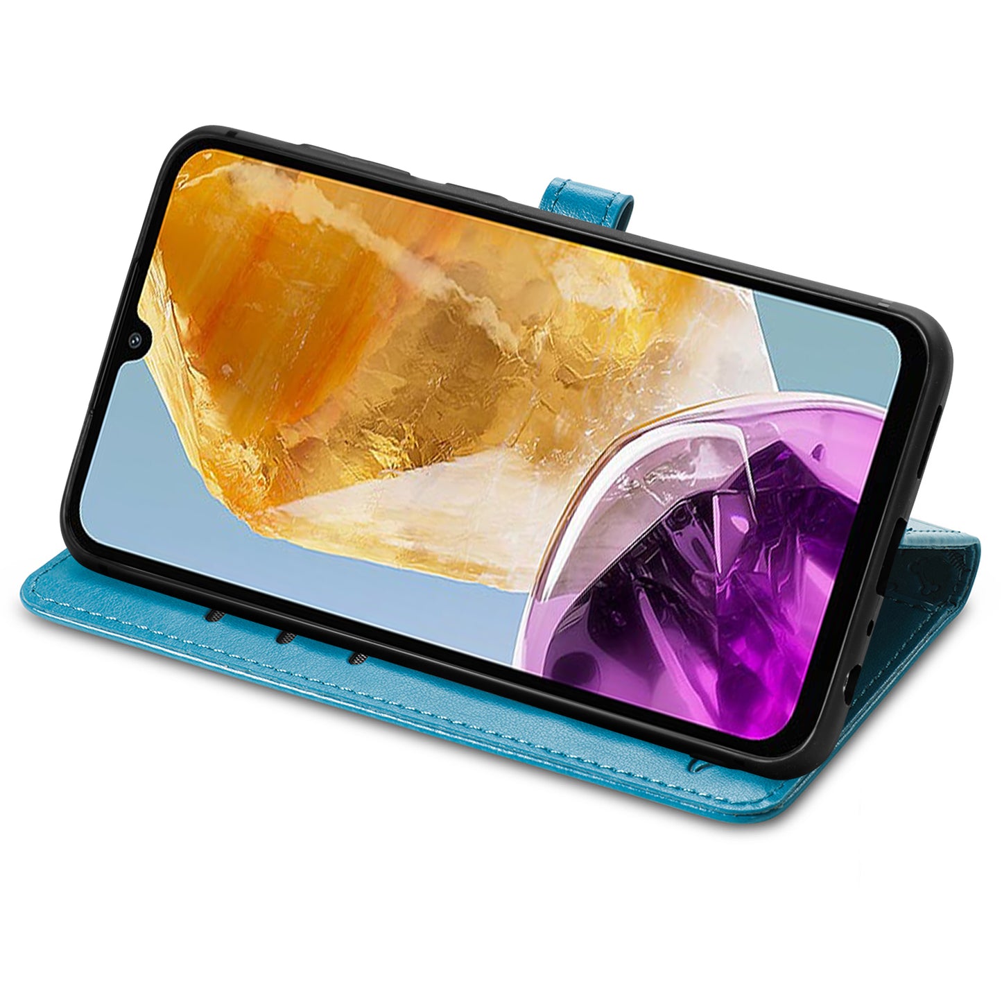 For Samsung Galaxy A06 Case Leather Wallet Flip Phone Cover Cute Cat Dog Pattern - Blue