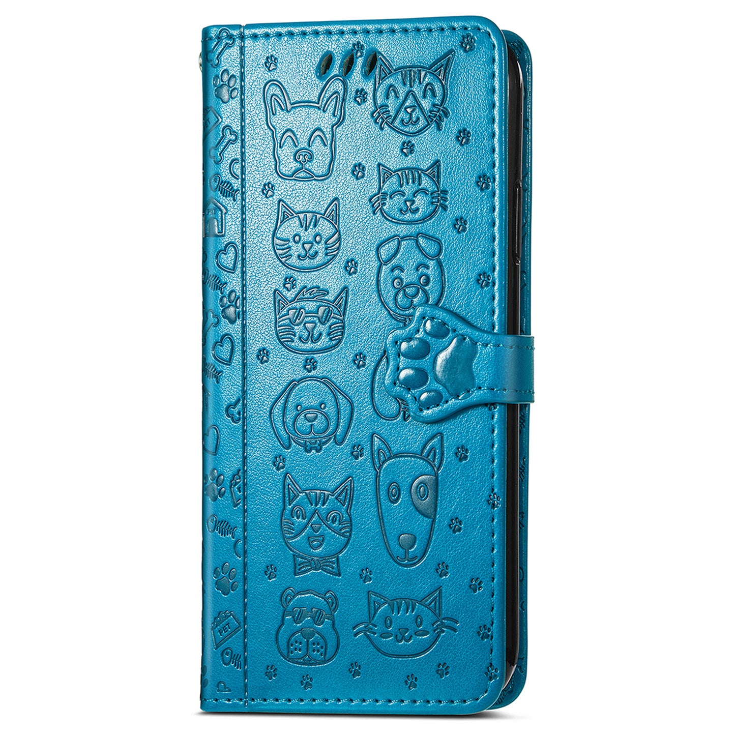 For Samsung Galaxy A06 Case Leather Wallet Flip Phone Cover Cute Cat Dog Pattern - Blue