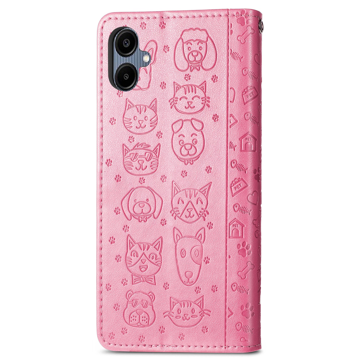 For Samsung Galaxy A06 Case Leather Wallet Flip Phone Cover Cute Cat Dog Pattern - Pink