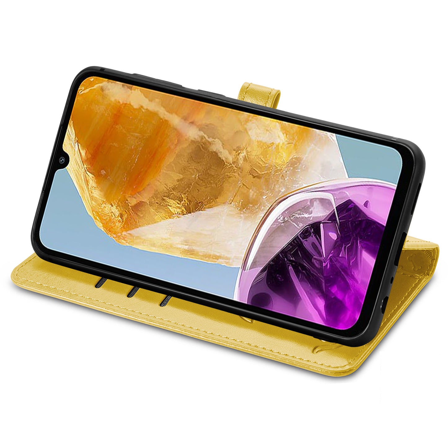 For Samsung Galaxy A06 Case Leather Wallet Flip Phone Cover Cute Cat Dog Pattern - Yellow