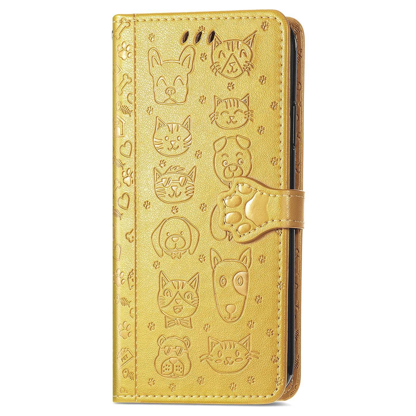 For Samsung Galaxy A06 Case Leather Wallet Flip Phone Cover Cute Cat Dog Pattern - Yellow