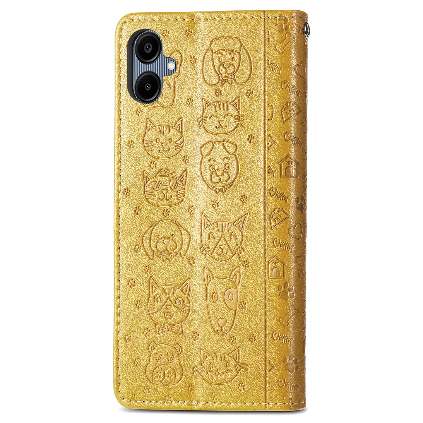 For Samsung Galaxy A06 Case Leather Wallet Flip Phone Cover Cute Cat Dog Pattern - Yellow