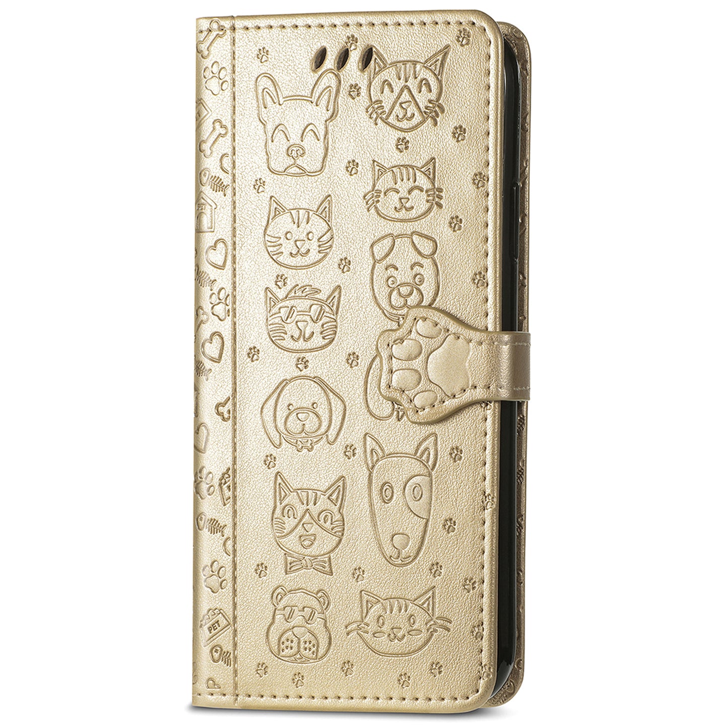 For Samsung Galaxy A06 Case Leather Wallet Flip Phone Cover Cute Cat Dog Pattern - Gold