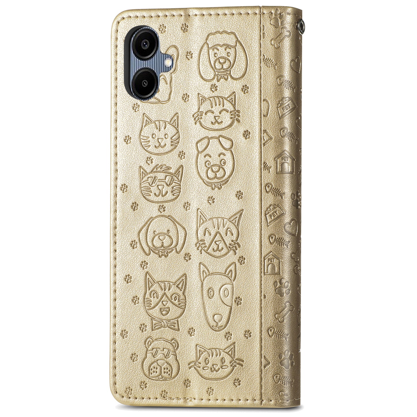 For Samsung Galaxy A06 Case Leather Wallet Flip Phone Cover Cute Cat Dog Pattern - Gold