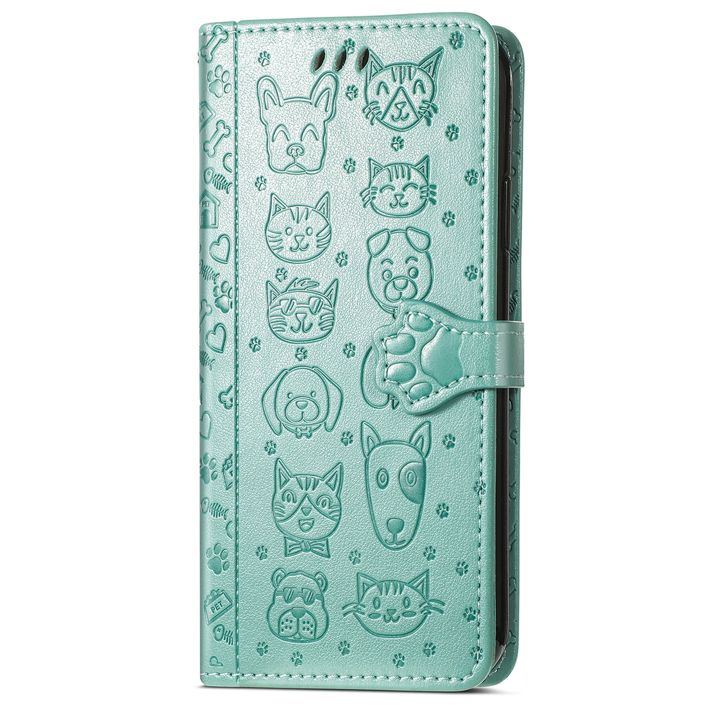 For Samsung Galaxy A06 Case Leather Wallet Flip Phone Cover Cute Cat Dog Pattern - Green