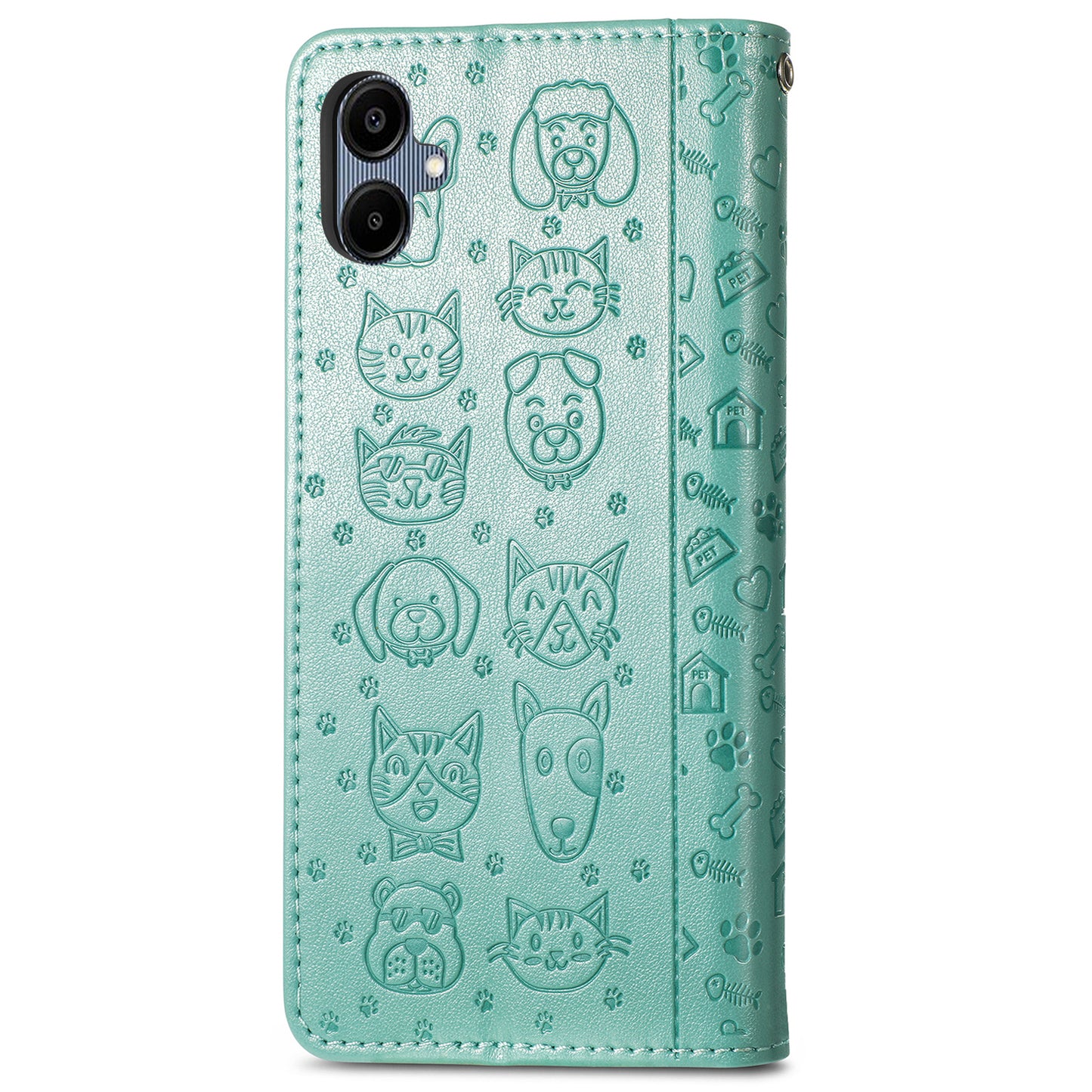 For Samsung Galaxy A06 Case Leather Wallet Flip Phone Cover Cute Cat Dog Pattern - Green
