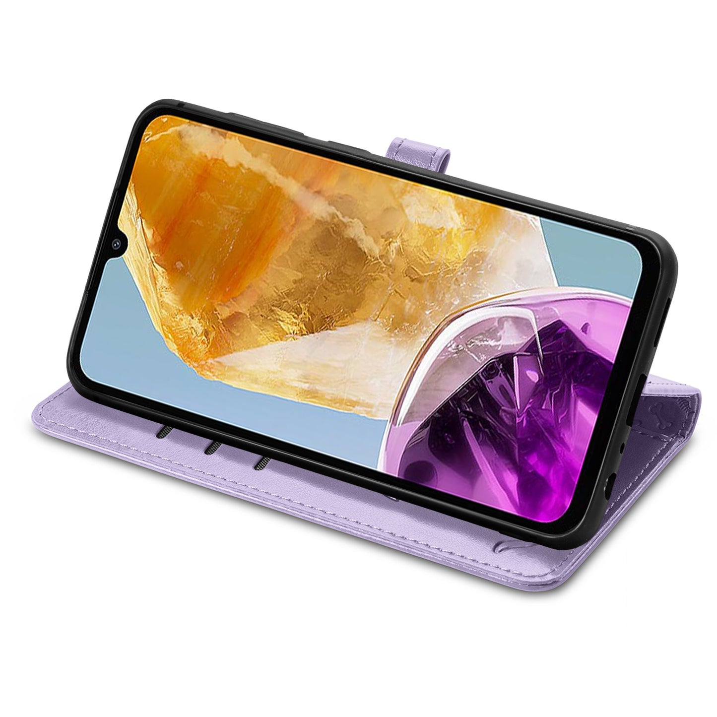 For Samsung Galaxy A06 Case Leather Wallet Flip Phone Cover Cute Cat Dog Pattern - Light Purple