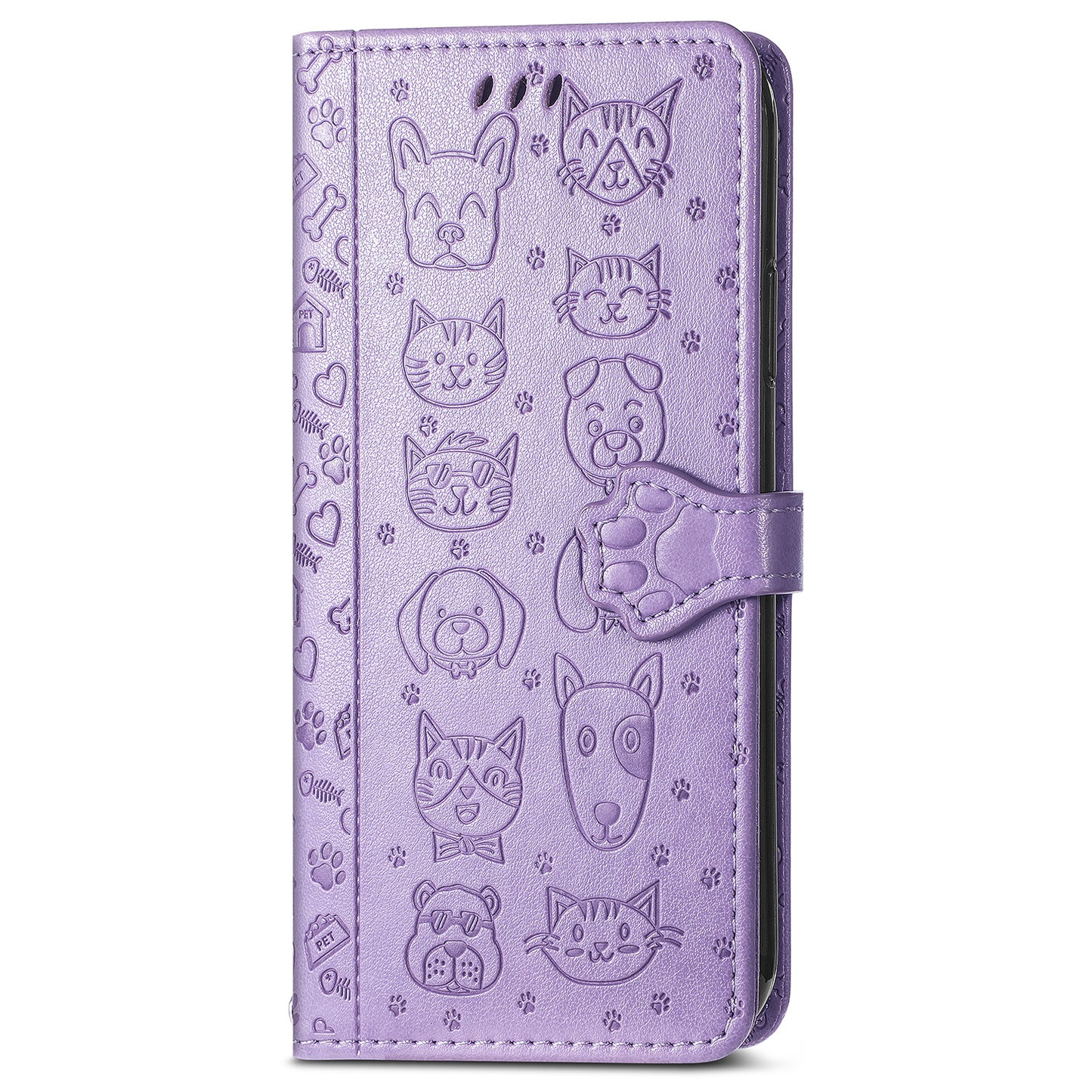 For Samsung Galaxy A06 Case Leather Wallet Flip Phone Cover Cute Cat Dog Pattern - Light Purple
