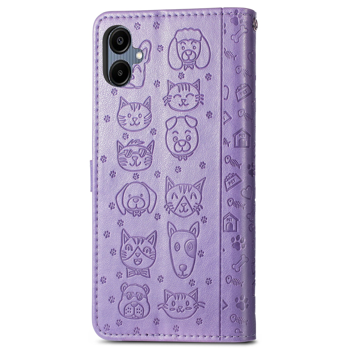 For Samsung Galaxy A06 Case Leather Wallet Flip Phone Cover Cute Cat Dog Pattern - Light Purple