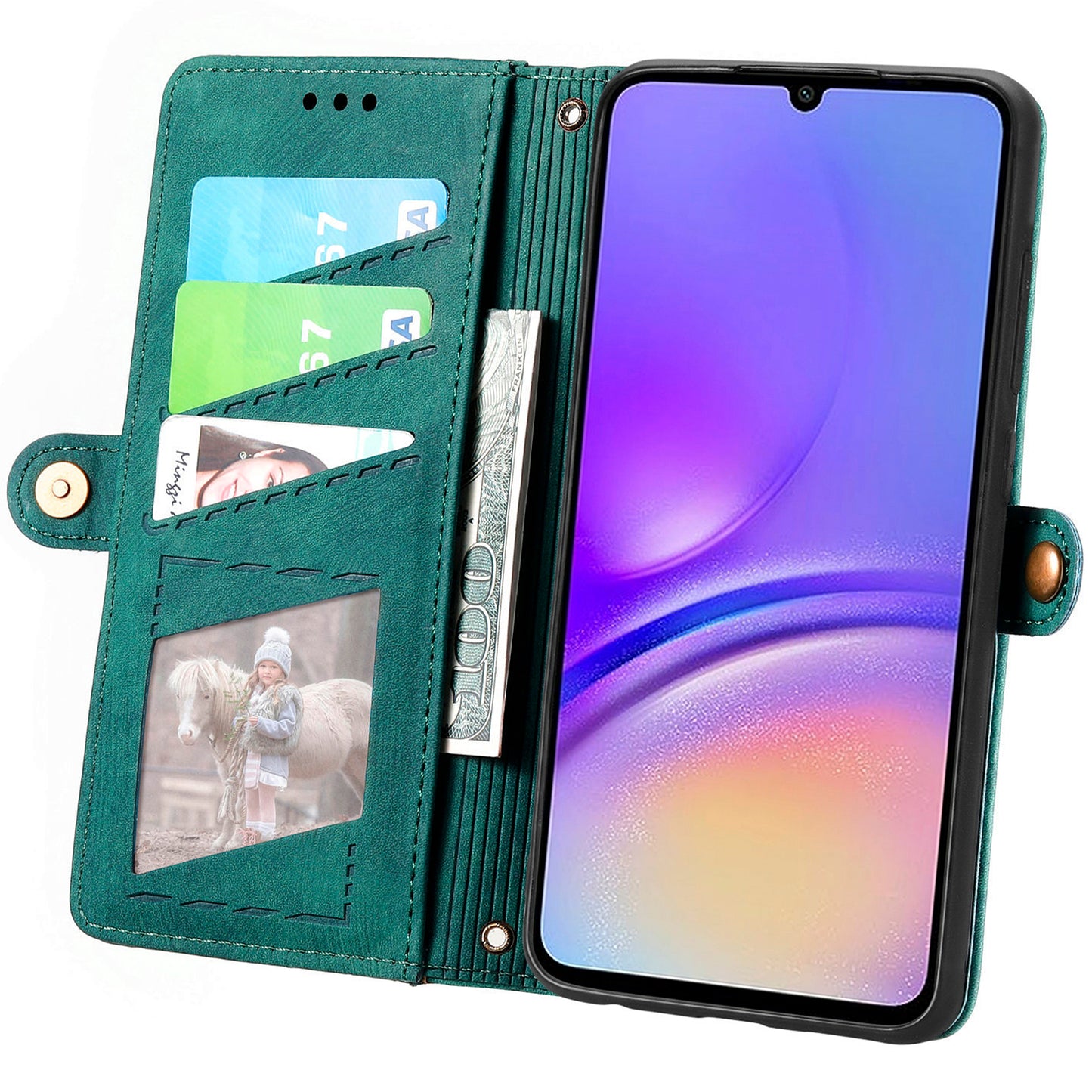 For Samsung Galaxy A06 Case Zipper Wallet Geometry Lines Leather Phone Cover - Green