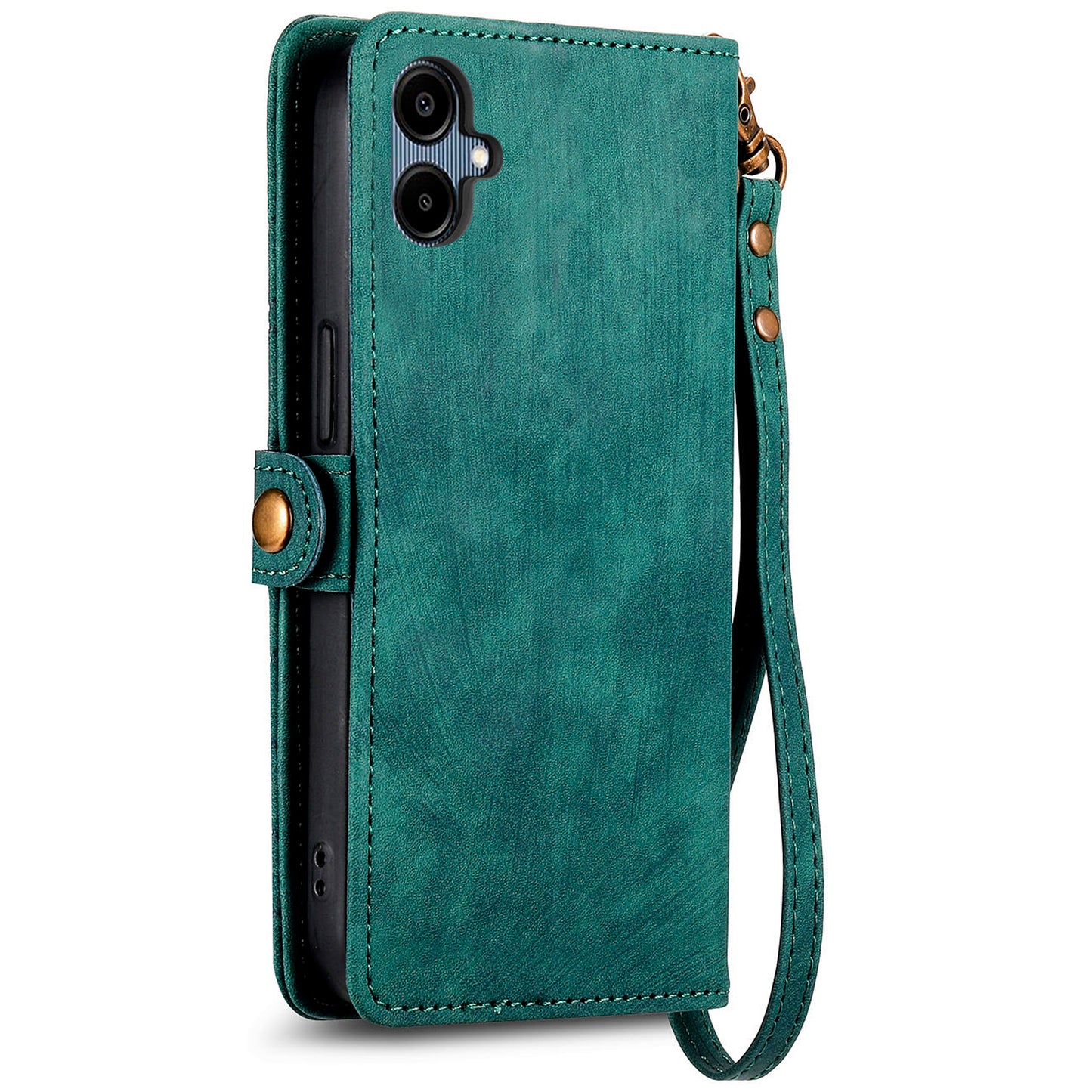 For Samsung Galaxy A06 Case Zipper Wallet Geometry Lines Leather Phone Cover - Green