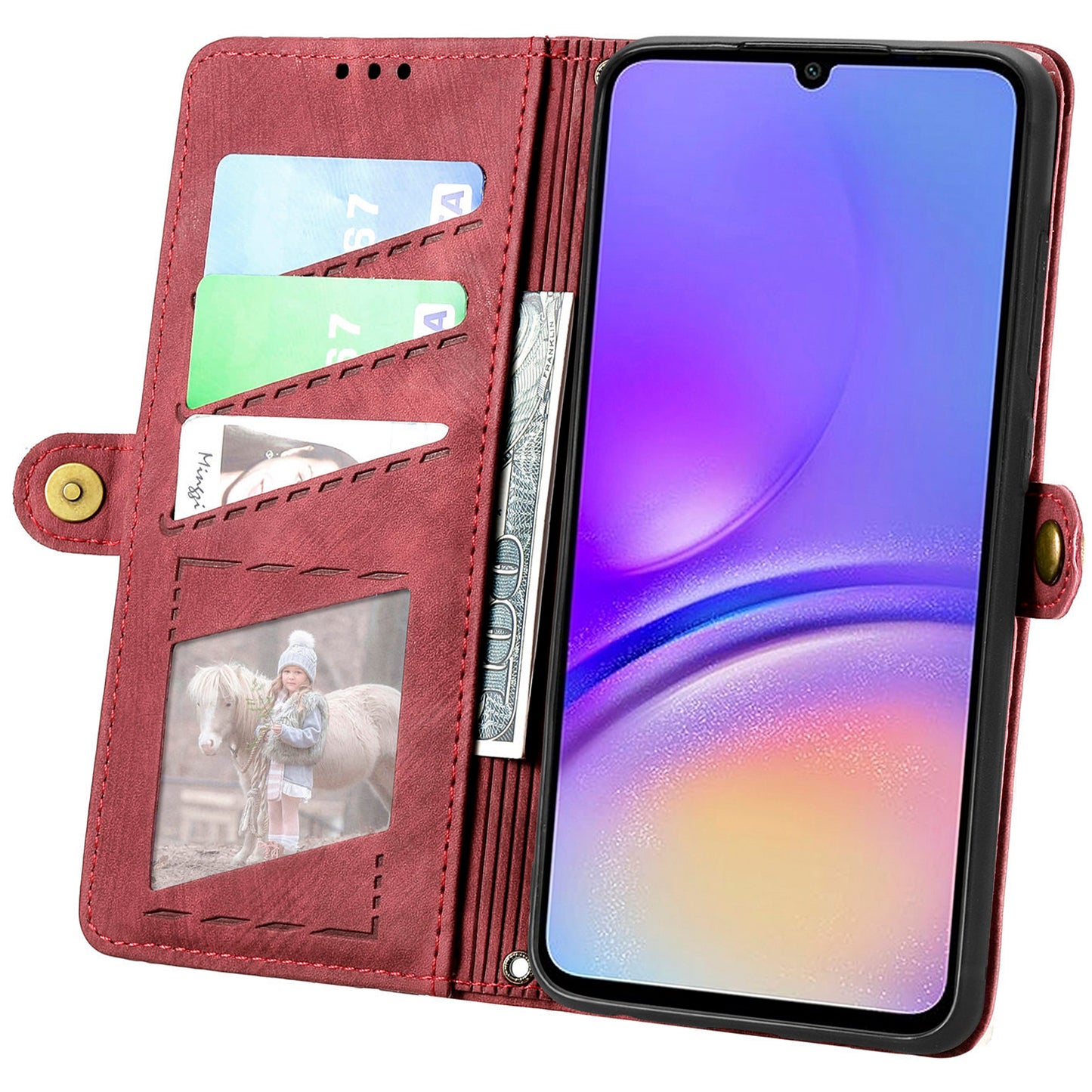 For Samsung Galaxy A06 Case Zipper Wallet Geometry Lines Leather Phone Cover - Red