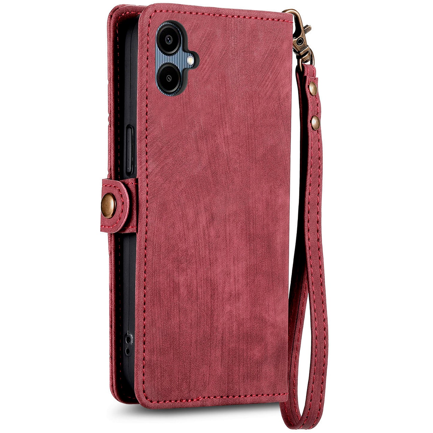 For Samsung Galaxy A06 Case Zipper Wallet Geometry Lines Leather Phone Cover - Red
