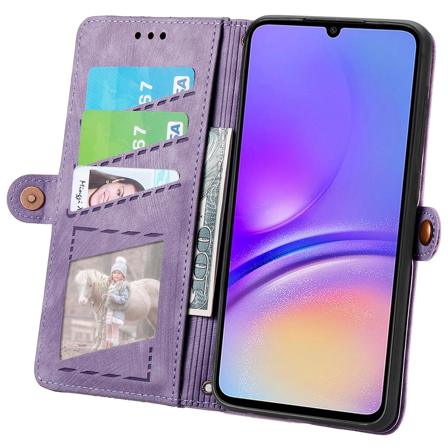 For Samsung Galaxy A06 Case Zipper Wallet Geometry Lines Leather Phone Cover - Light Purple