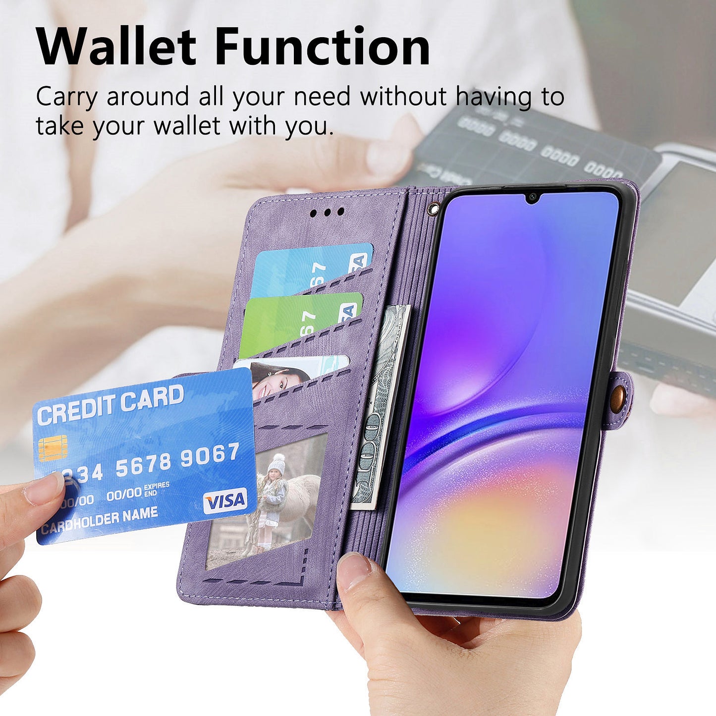 For Samsung Galaxy A06 Case Zipper Wallet Geometry Lines Leather Phone Cover - Light Purple