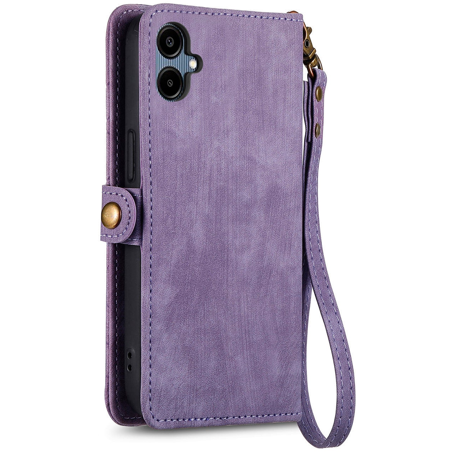 For Samsung Galaxy A06 Case Zipper Wallet Geometry Lines Leather Phone Cover - Light Purple