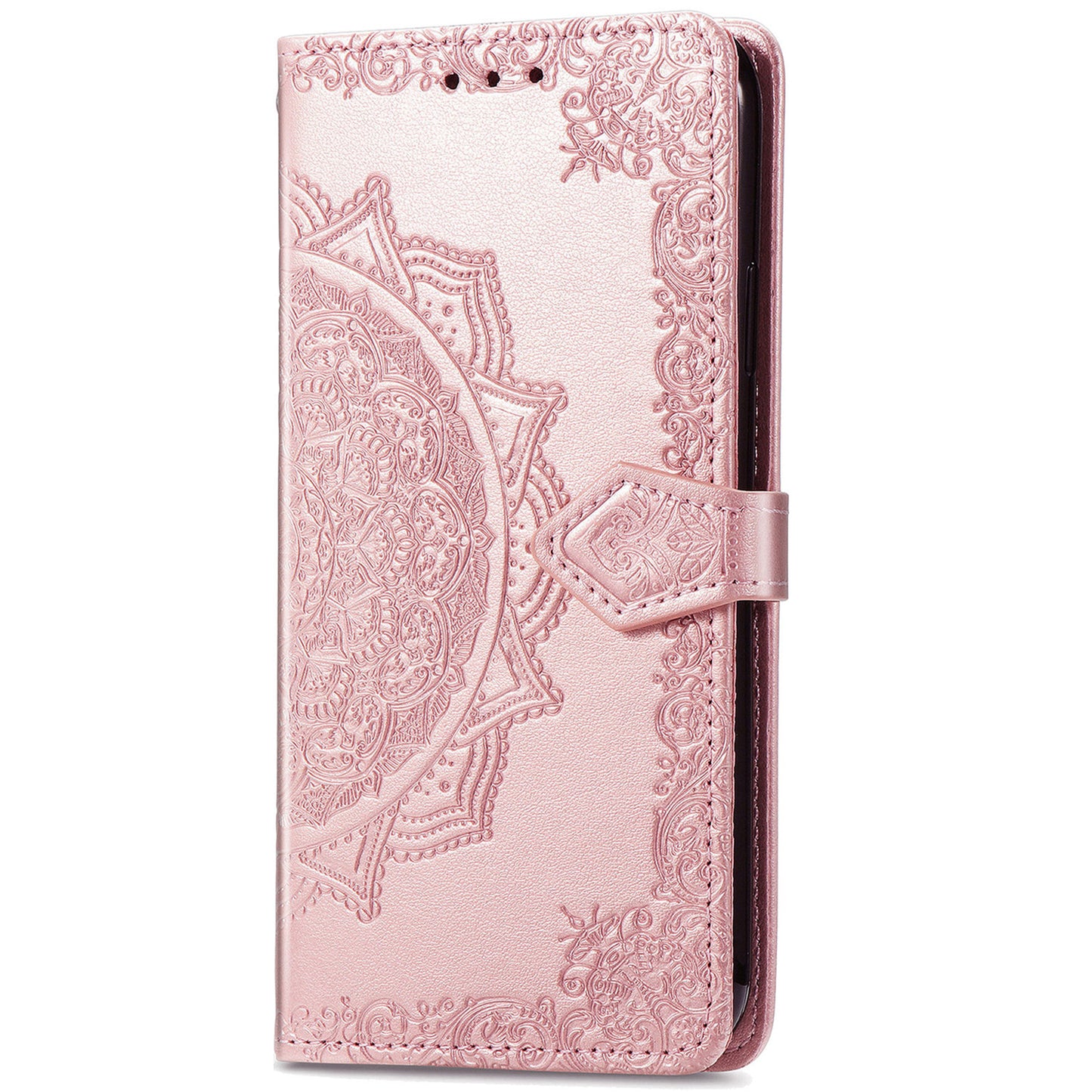 For Samsung Galaxy A06 Case Mandala Embossed Design Leather Wallet Phone Cover - Rose Gold