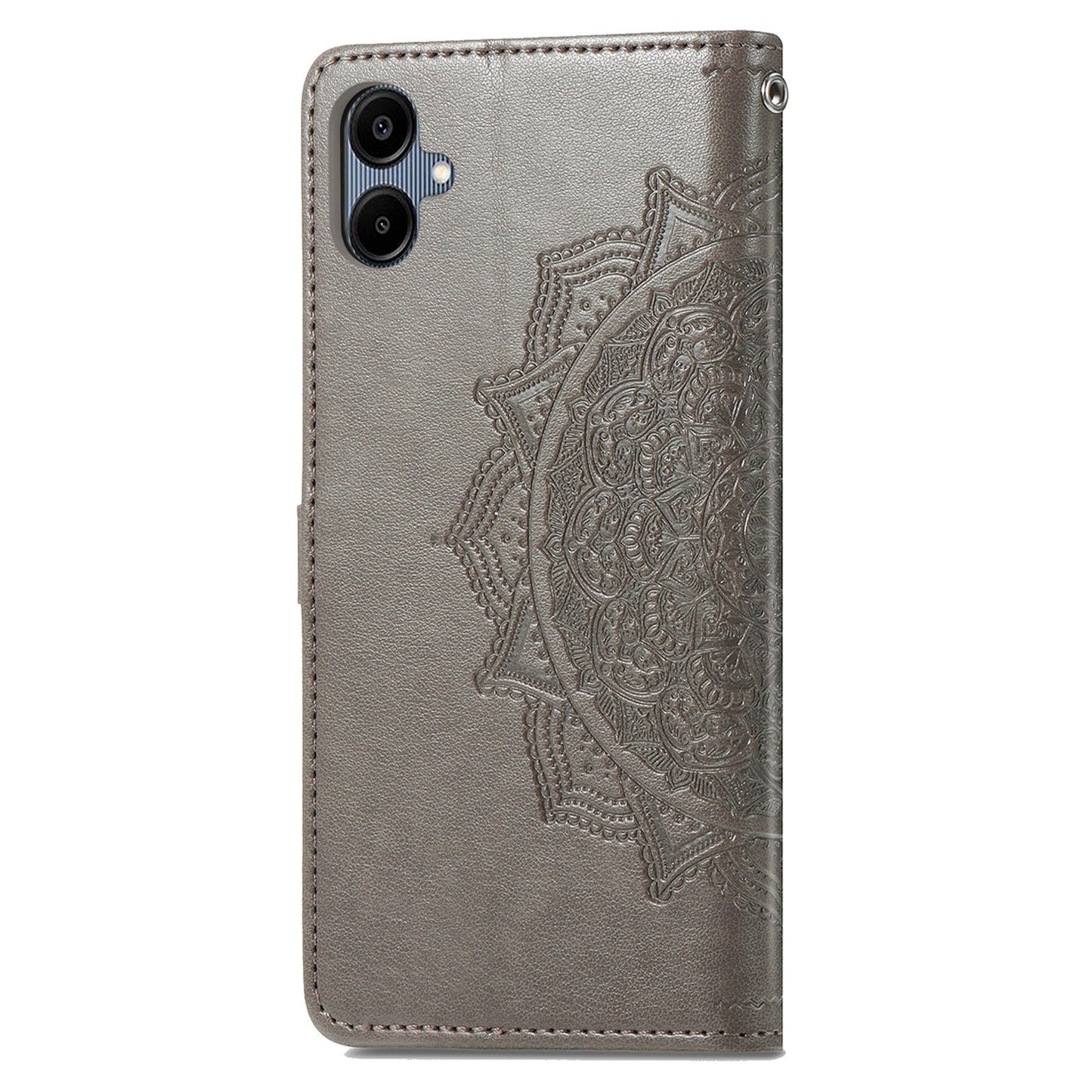 For Samsung Galaxy A06 Case Mandala Embossed Design Leather Wallet Phone Cover - Grey