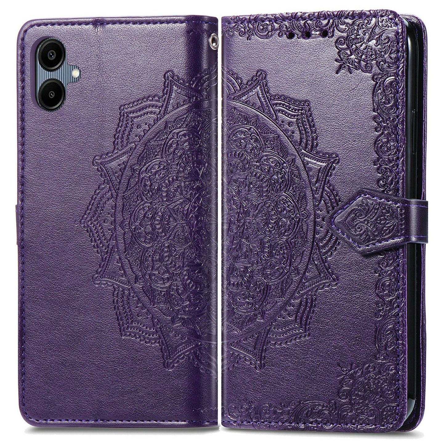For Samsung Galaxy A06 Case Mandala Embossed Design Leather Wallet Phone Cover - Purple